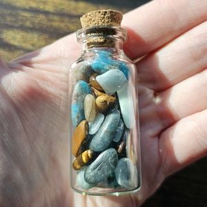 Crystal Chip Bottle Blue & Brown Gemstones